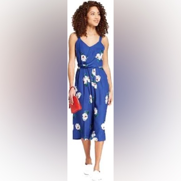 A new day Blue floral magnolia twist front jumpsuit romper size large new - Picture 1 of 7